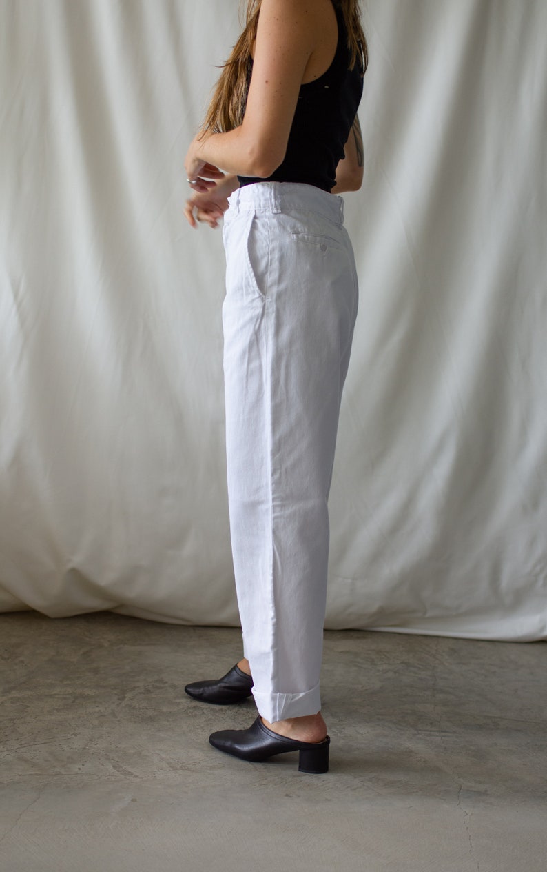 Vintage 27 28 Waist White Chino Pant Unisex High Waist 60s Cotton Chinos Made in USA Pants Zipper Fly image 6