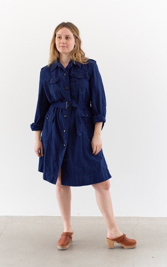 Vintage True Blue Chore Trench Jacket Dress | 40s 