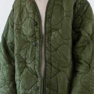 Vintage Green Liner Jacket Unisex Wavy Quilted Nylon Coat XL LI269 image 3
