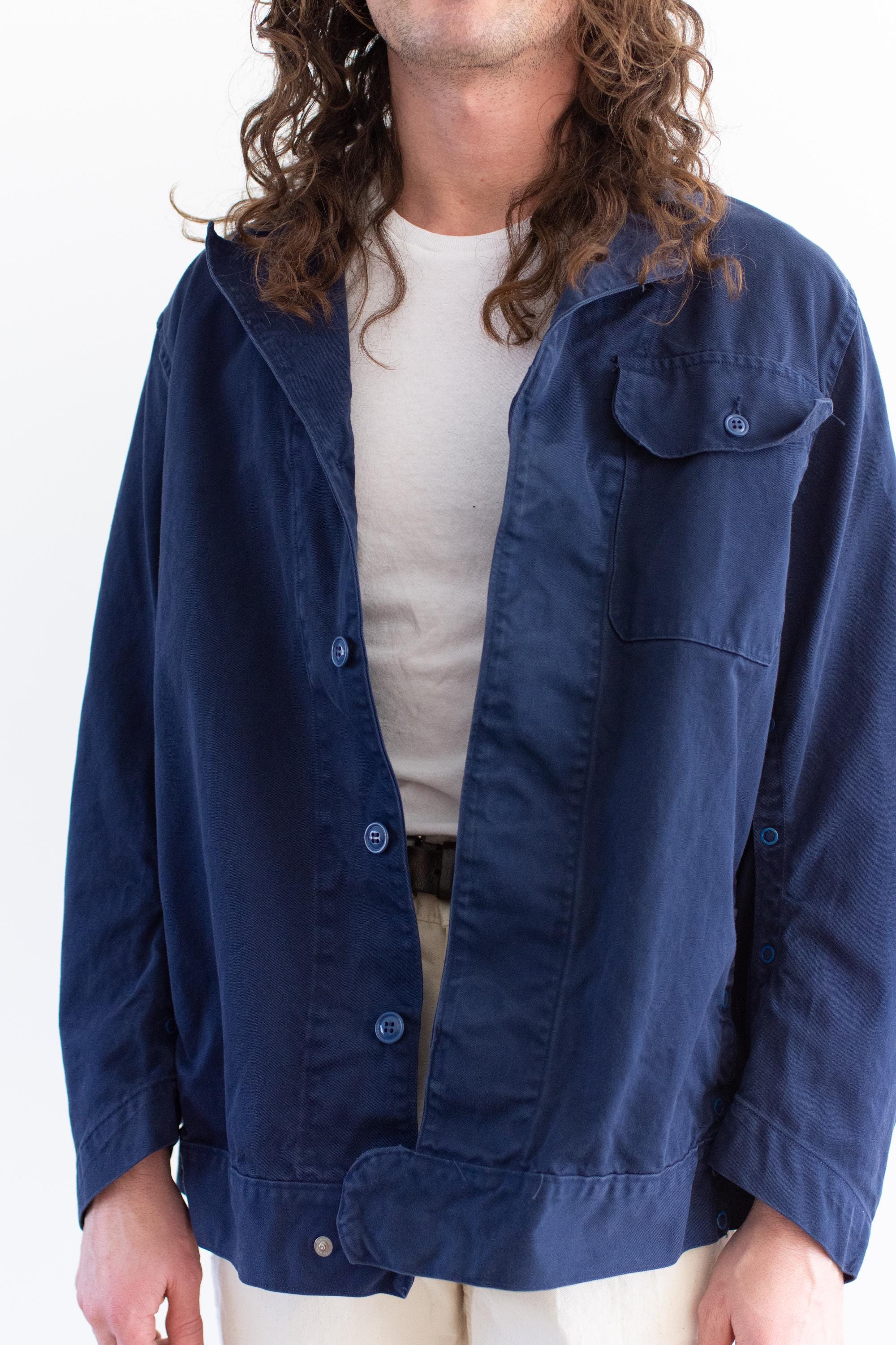 Vintage Ocean Blue Oversized Side Snap Coat | Unisex Utility Work
