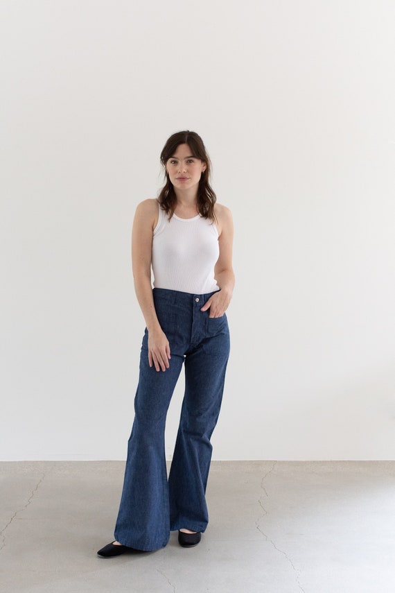 Vintage 29 Waist Dark Wash Flare Denim 70s Bell Bottom Sailor Kick Flares  Nautical 1970 Jane Birkin Jean FL036 -  Canada