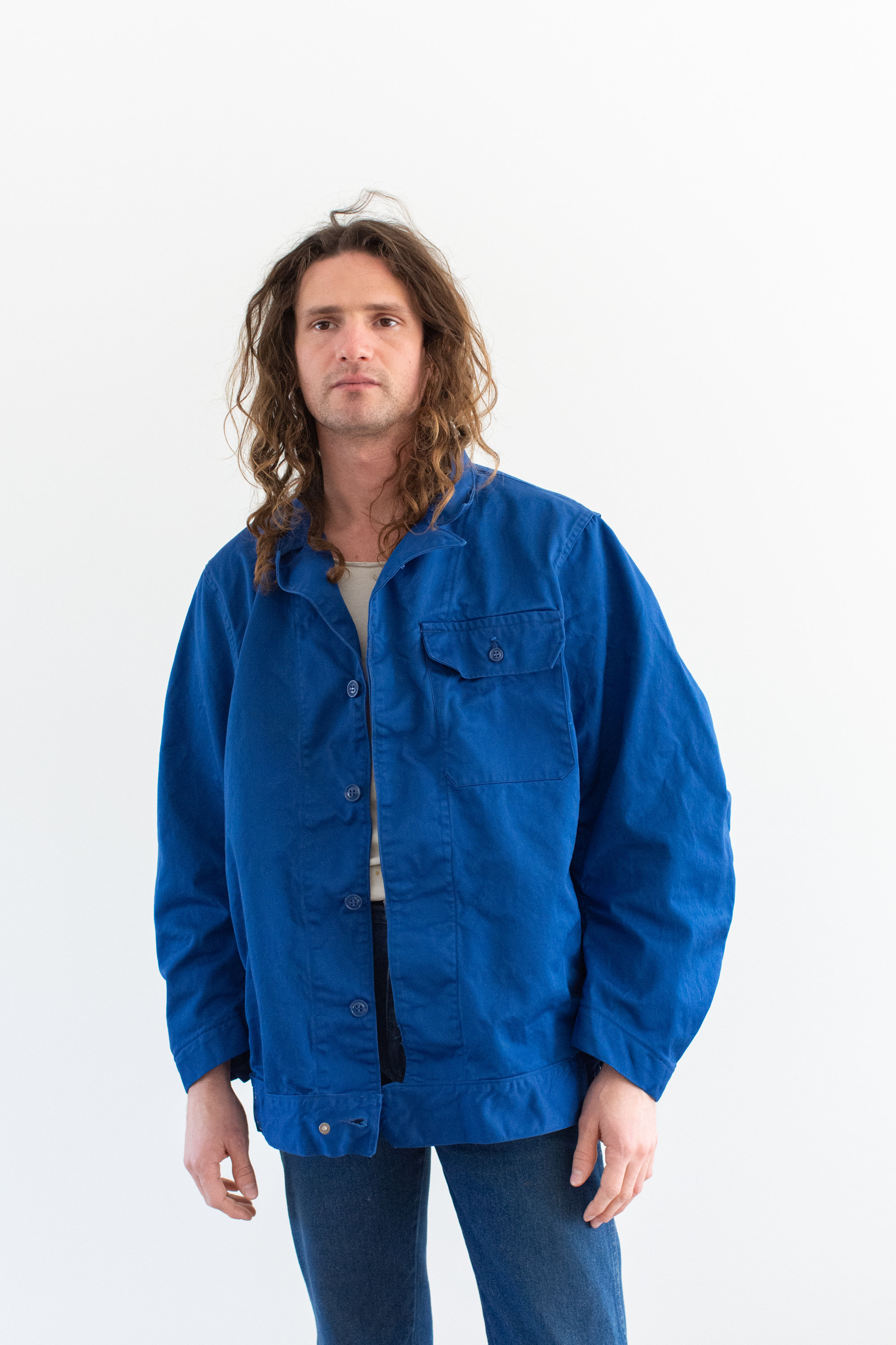 Vintage Matisse Blue Oversized Side Snap Coat | Unisex Utility