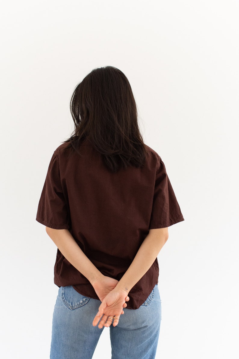 Vintage Overdye Hickory Brown Short Sleeve Shirt Flap Pocket Simple Cotton Work Blouse XS S image 7