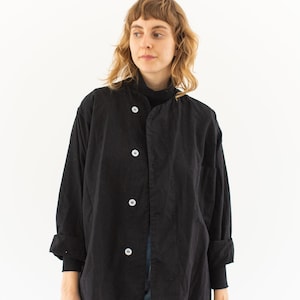 veste noire vintage à smocks Artist avec boutons sur le côté Chemise unisexe en coton surteinte Années 50 Fabriqué aux États-Unis M L TG image 7