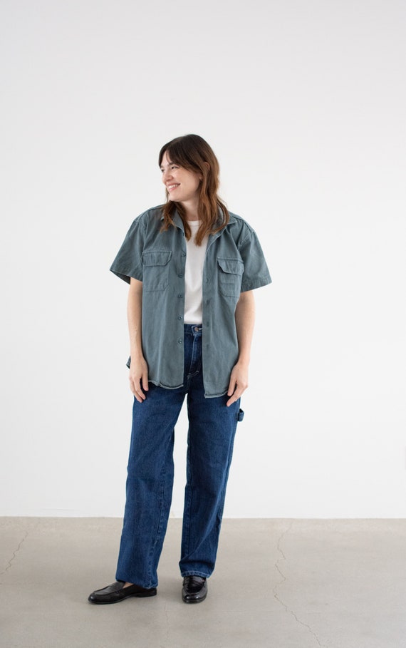 Vintage Teal Short Sleeve Work Shirt | Unisex 60s… - image 2