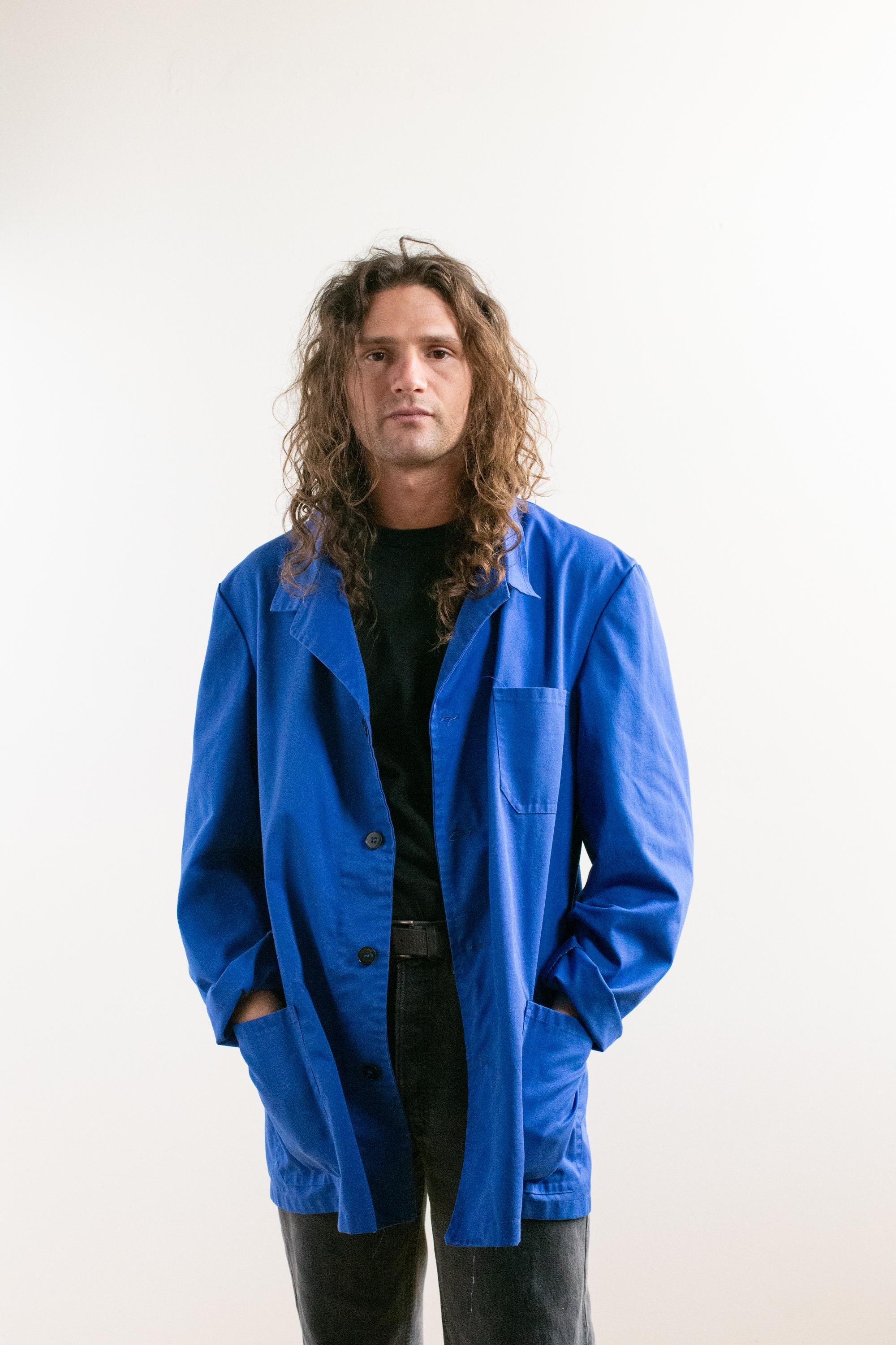 Vintage Cobalt Blue Chore Work Shop Jacket | Unisex Cotton Blend