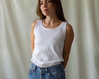 The Barolo Tank | Vintage White Tank Top | 100% Tissue Cotton Singlet | Washed Deadstock Undershirt | XS S