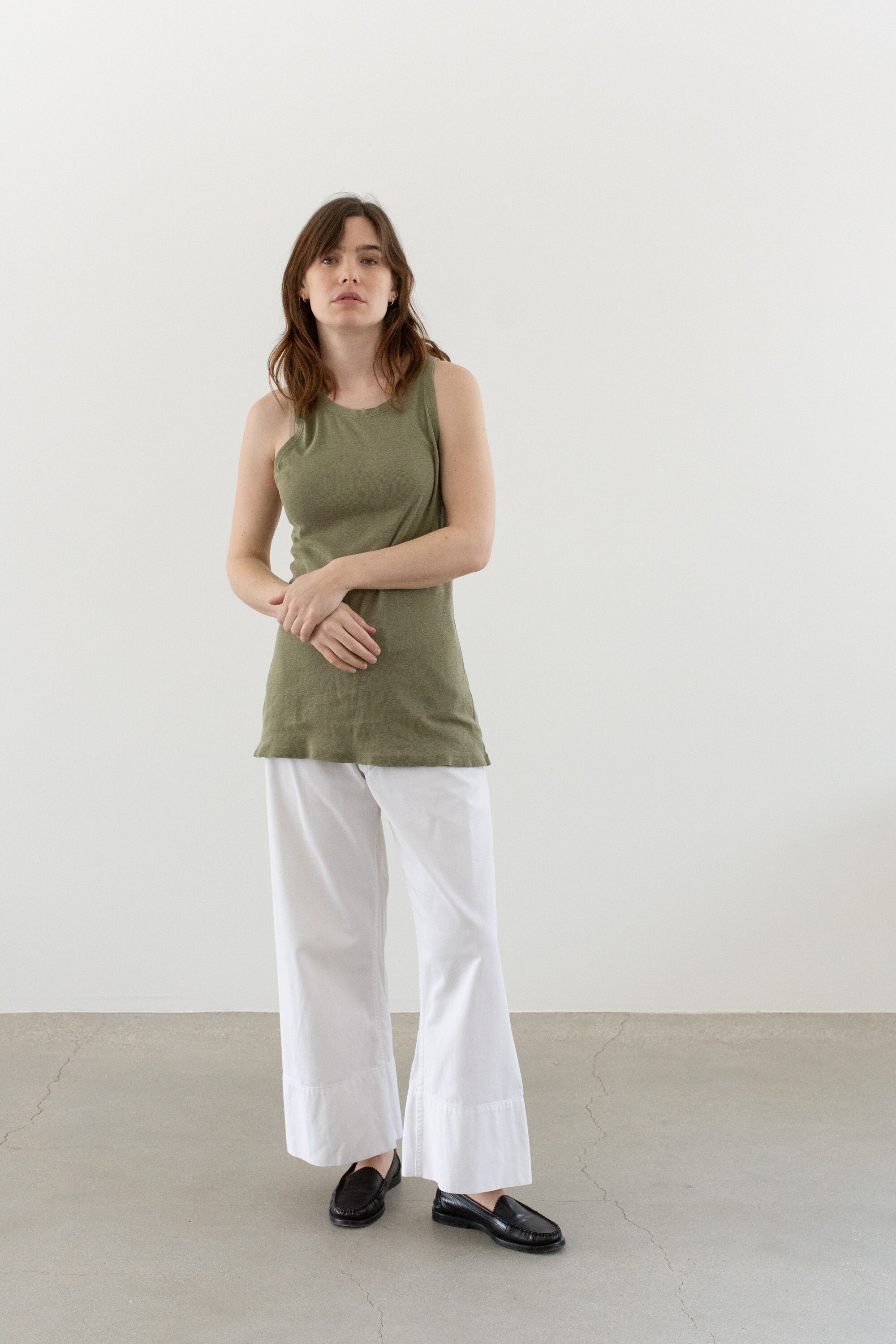 HYKE　OLIVE DRAB　TANK TOP HYKE / DOUBLE SHOULDER TANK TOP (BLACK , WHITE , OLIVE DRAB