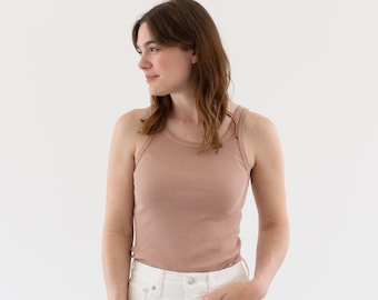 The Corsica Tank in Dusty Rose Pink | Vintage Rib Knit Tank Top | 100% Cotton Singlet Undershirt | XS S