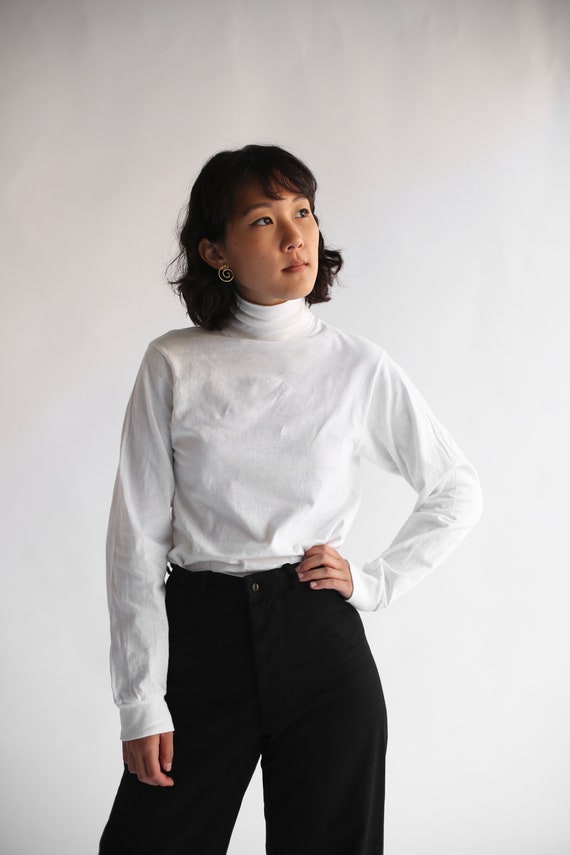Vintage White Fruit of the Loom Turtleneck | 70s 80s White Thermal 