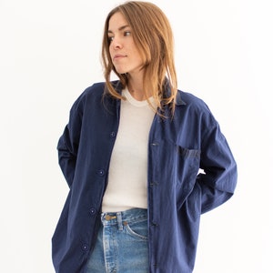 The Potter Shirt in True Blue | Vintage Two Tone Long Sleeve Contrast Color Cotton Work Shirt | Wrapped Buttons Simple Blouse | M
