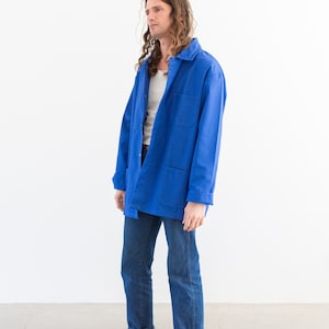 Vintage Matisse Blue Atelier Chore Coat Unisex Bright Cotton Blend Military Utility Work Jacket Made in Europe XL image 3