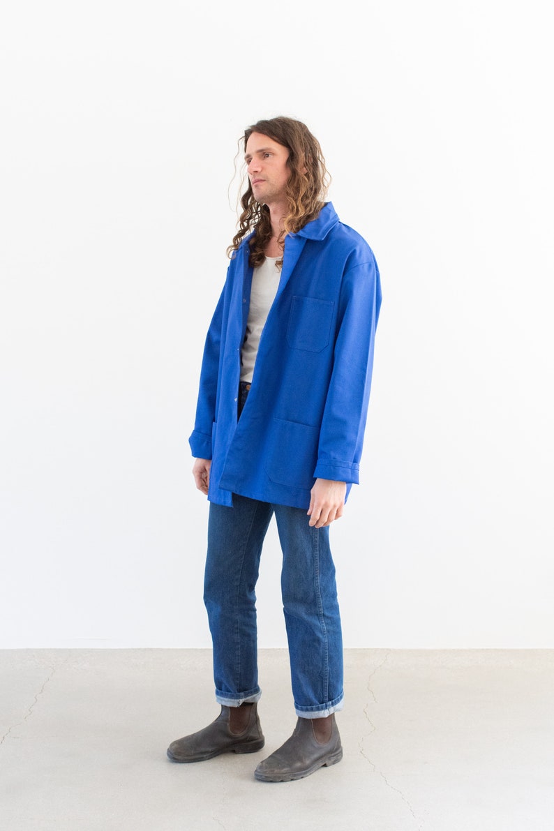 Vintage Matisse Blue Atelier Chore Coat Unisex Bright Cotton Blend Military Utility Work Jacket Made in Europe XL image 3