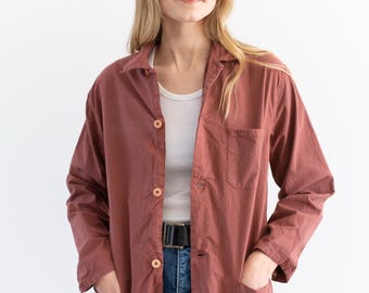 The Nantes Jacket in Brick Red | Vintage 50s 60s France Chore Shirt Jacket | Unisex French Lightweight Cotton Utility Workwear | S M |