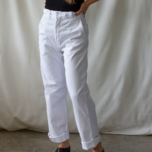 Vintage 27 28 Waist White Chino Pant Unisex High Waist 60s Cotton Chinos Made in USA Pants Zipper Fly image 4