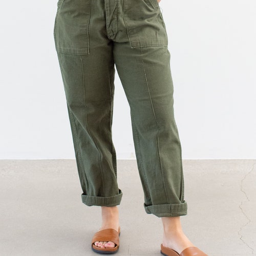 Vintage 30 Waist Olive Green Army Pants | Unisex Utility Fatigues Military Trouser | Button shops Fly | F391