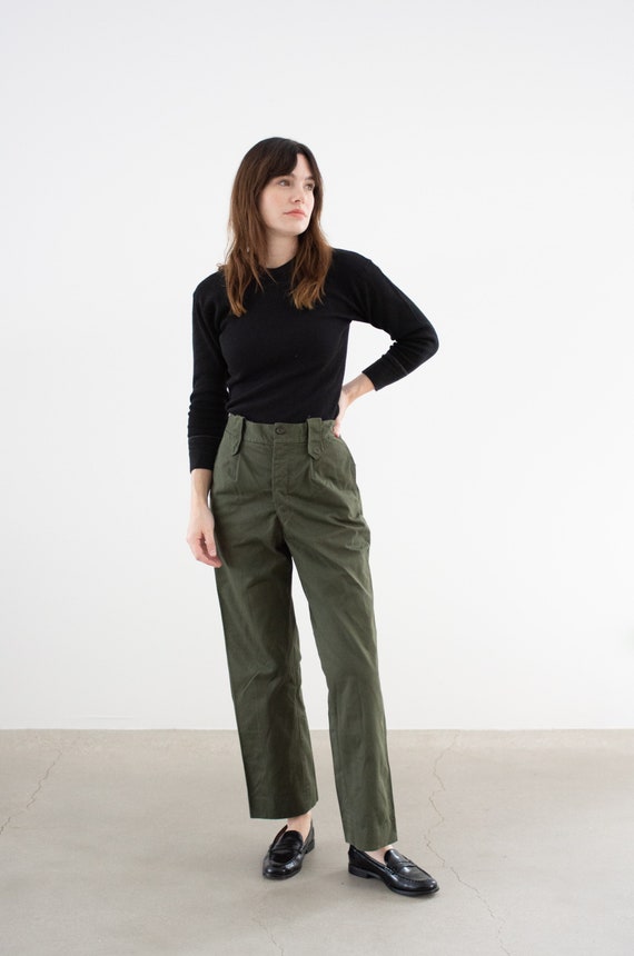 Vintage 28 29 Waist Olive Green Herringbone Twill Fatigues