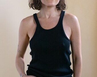 Vintage zwarte geribbelde tanktop | Uniseks geribbeld ondershirt | Hemd | S | T313