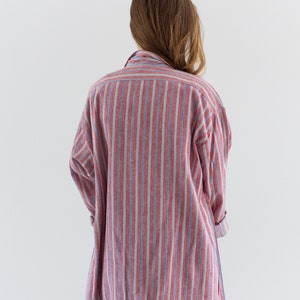 Vintage Red Blue Striped Shirt Jacket Unisex Flannel Stripe Cotton Pajama Chore shirt M L SJ010 image 9