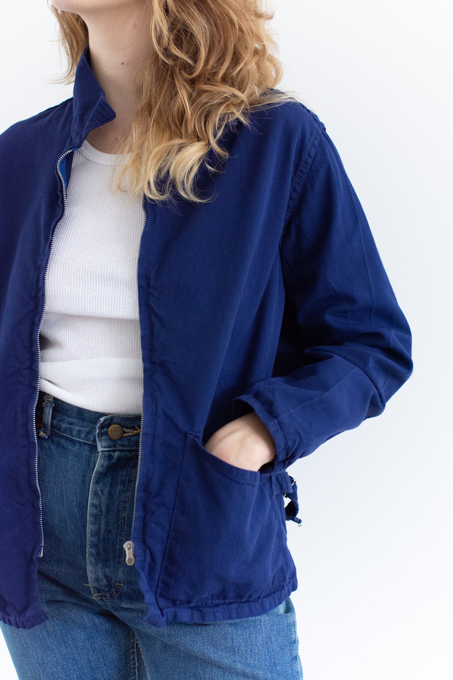 Vintage Navy Blue Chore Jacket Zipper Dark Blue Cotton | Etsy