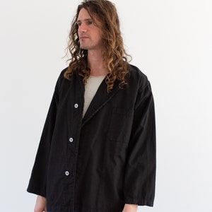 veste noire vintage à smocks Artist avec boutons sur le côté Chemise unisexe en coton surteinte Années 50 Fabriqué aux États-Unis M L TG image 1