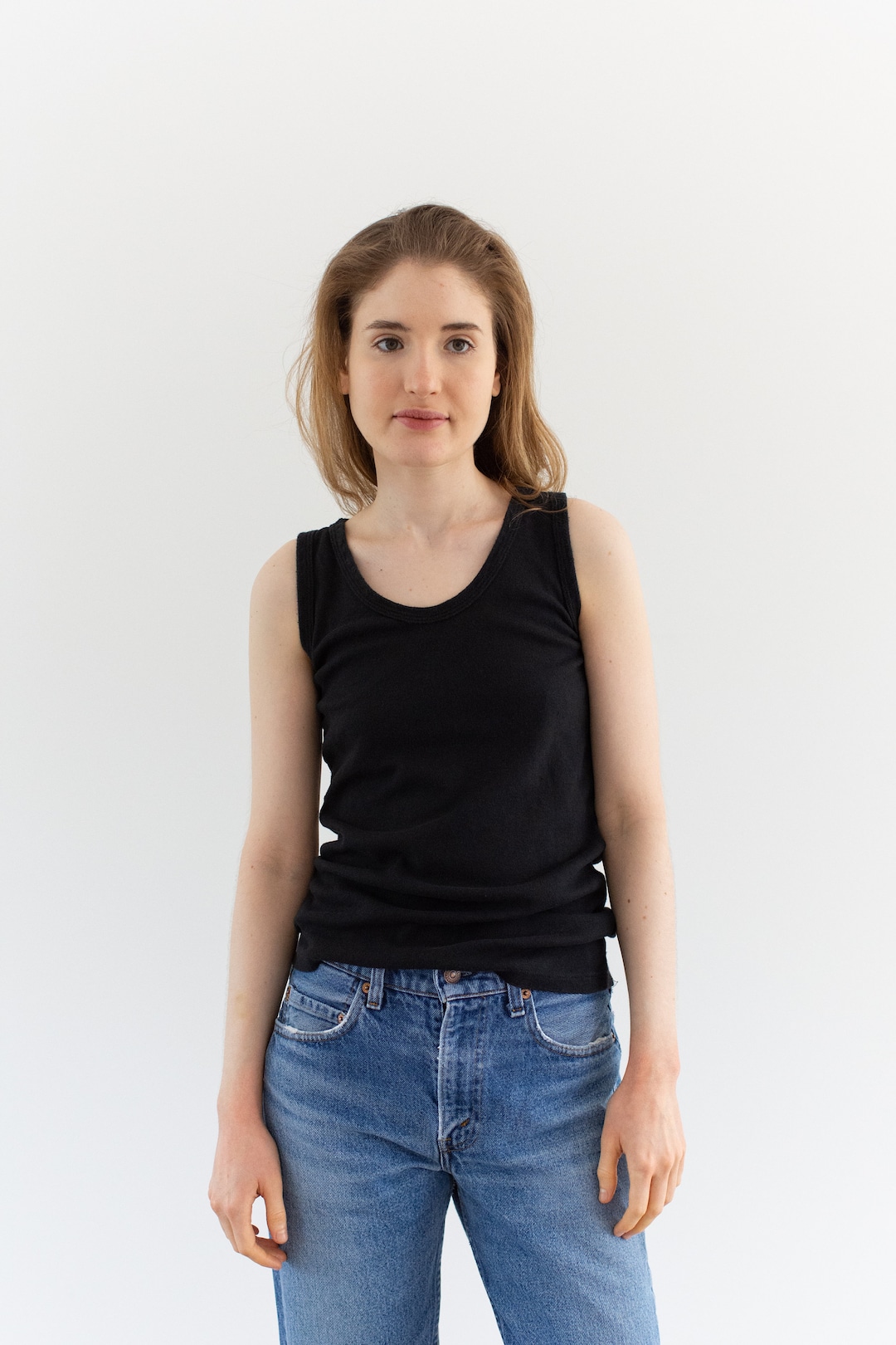 The Aveiro Tank in Black | Vintage 100% Thick Brushed Cotton
