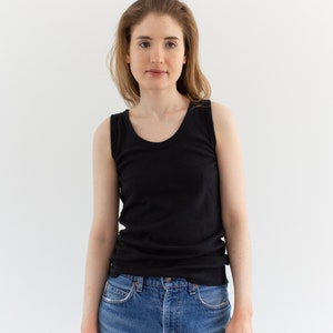 The Aveiro Tank in Black | Vintage 100% Thick Brushed Cotton Singlet | Waffleknit Edges | Scoop Neck Undershirt | XS S M L |