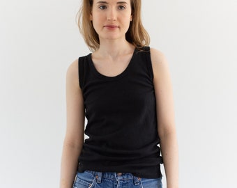 The Aveiro Tank in Black | Vintage 100% Thick Brushed Cotton Singlet | Waffleknit Edges | Scoop Neck Undershirt | XS S M L |