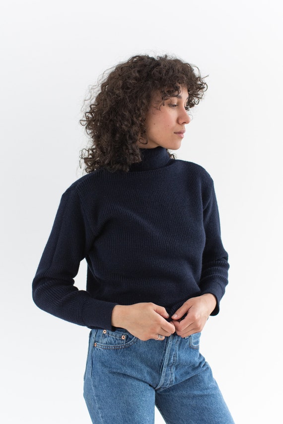 The Castine Sweater | Vintage Navy Blue Wool Turt… - image 1