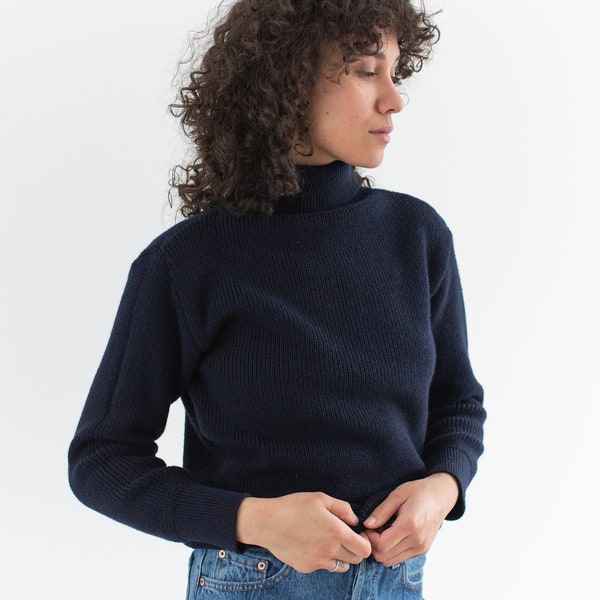 Le pull Castine | Pull à col roulé en laine bleu marine vintage | Pull unisexe en tricot à col roulé | Militaire | TP P M L