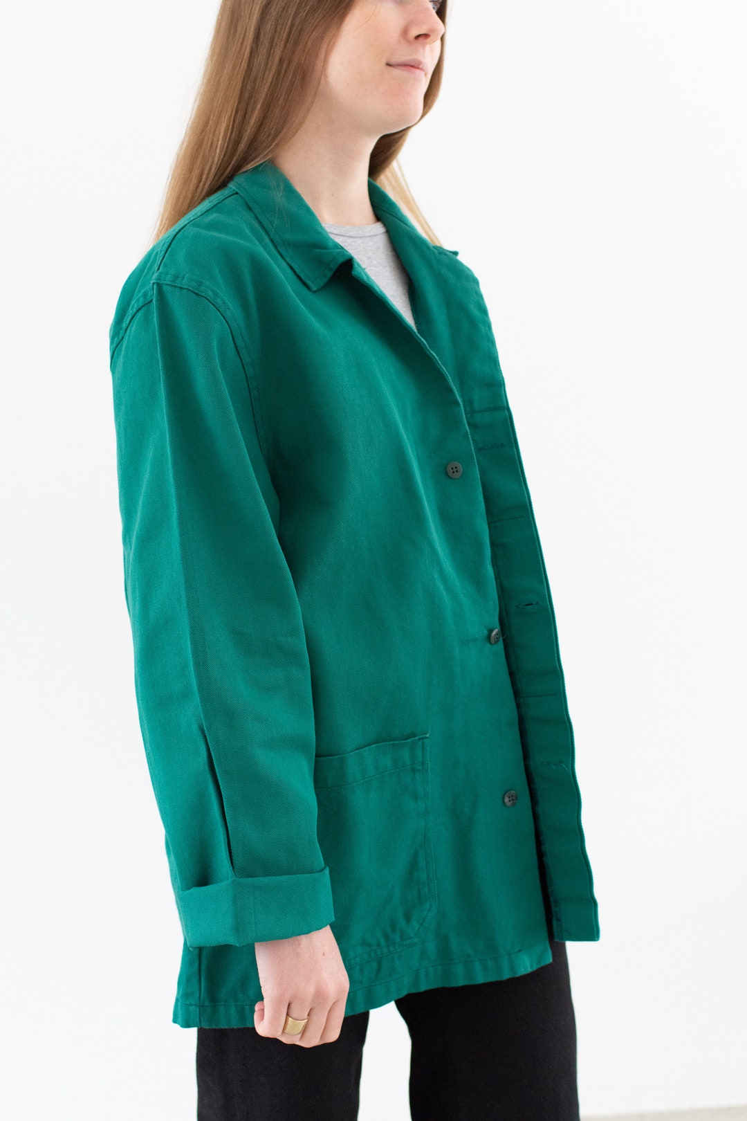 Vintage Emerald Green Chore Jacket Unisex Cotton Utility Work Made in