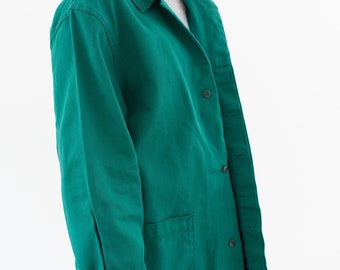 Vintage Emerald Green Chore Jacket | Unisex Cotton Utility Work | Made in Italy | M | IT312