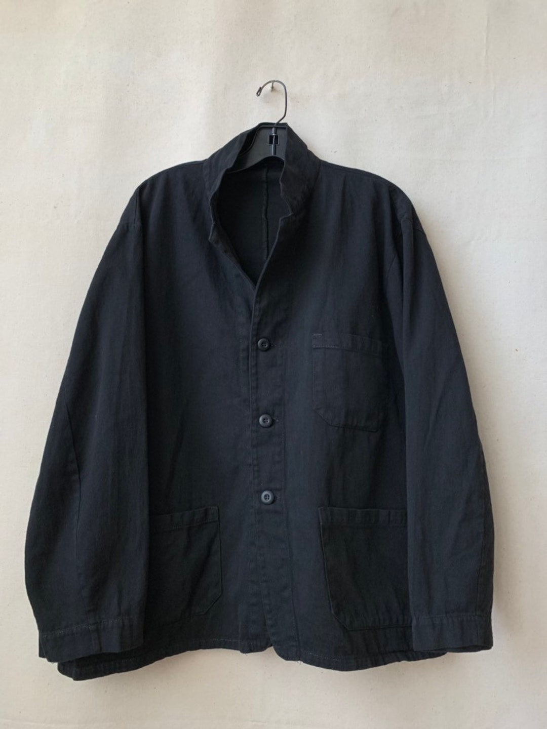 Vintage Black Overdye Classic Chore Jacket Unisex Square Three Pocket ...