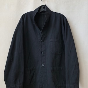 Vintage Black Overdye Classic Chore Jacket | Unisex Square Three Pocket | Cotton French Workwear Style Utility Work Coat Blazer S M