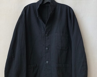 Vintage Black Overdye Classic Chore Jacket | Unisex Square Three Pocket | Cotton French Workwear Style Utility Work Coat Blazer XS S M L XL