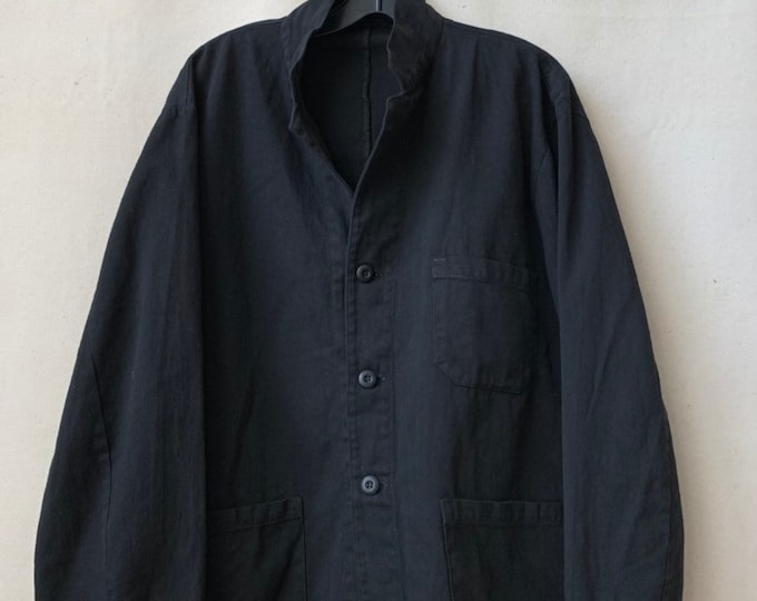 Vintage Black Overdye Classic Chore Jacket | Unisex Square Three Pocket | Cotton French Workwear Style Utility Work Coat Blazer S M