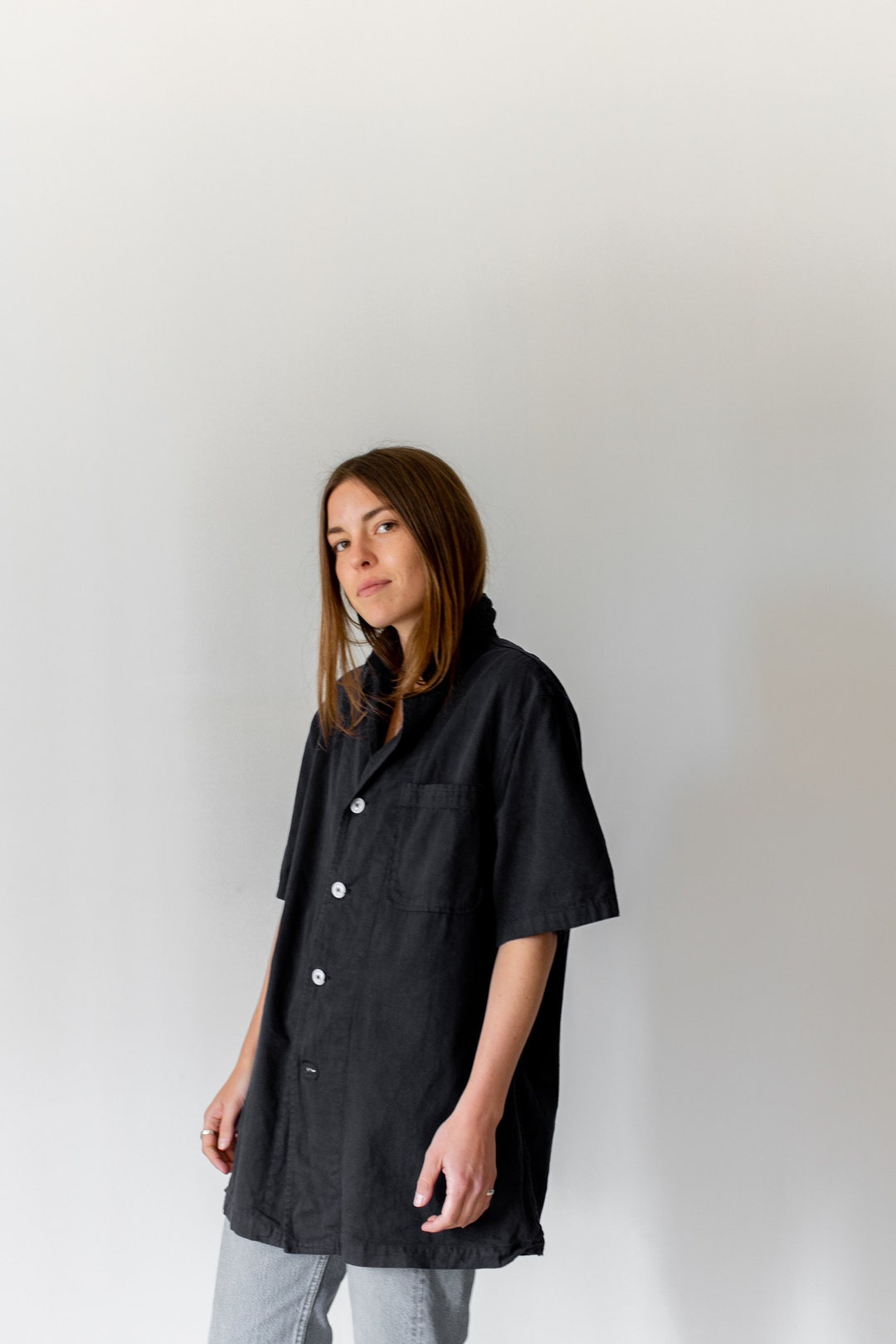 The Willet Shirt Vintage Black Short Sleeve Work Shirt Unisex Workwear ...