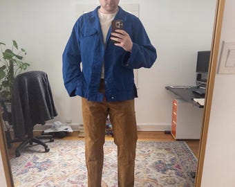 Vintage Matisse Blue Oversized Side Snap Coat | Unisex Utility Vintage Matisse Blue Oversized Side Snap Coat | Unisex Utility