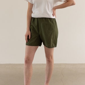 Vintage 20-26 Waist Cotton Poplin Pleat Green Fatigue Shorts Army Shorts Boxers Summer Pajamas XS image 3