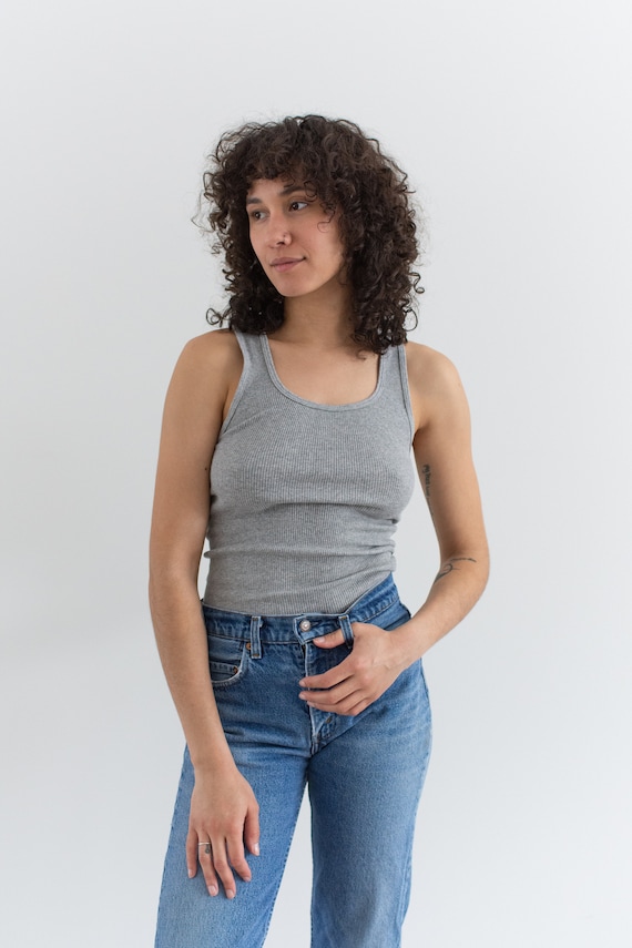 Vintage Light Grey Rib Tank Top Ribbed 