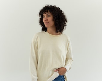 Vintage wit-gele thermoshirt | Jockey geperforeerd katoenen militair henley shirt | Jaren 70 gebreide kleding | Maat M |