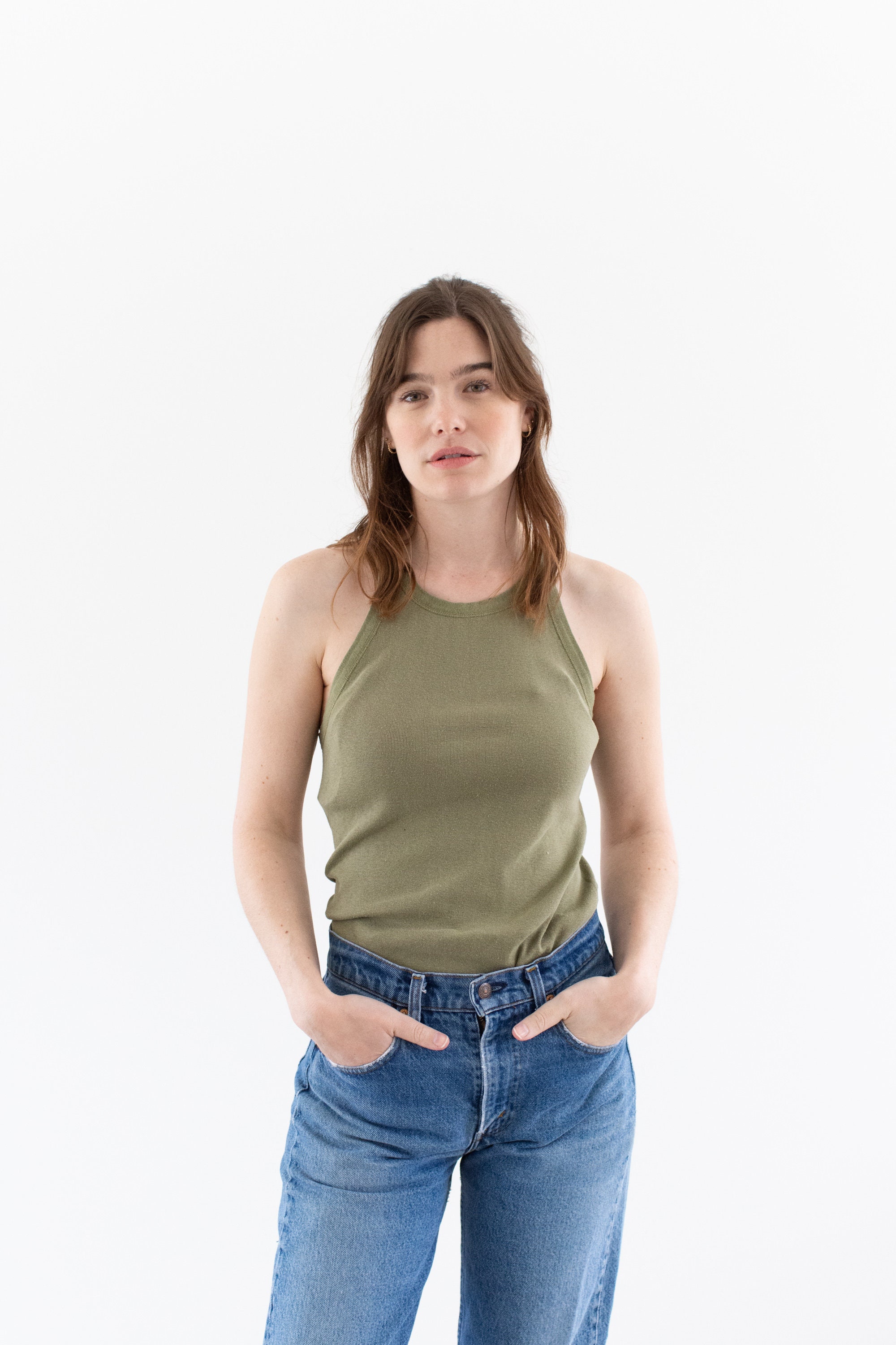 40s BRITISH ARMY MESH TANKTOP 希少 DM444 Vintage Olive Green Tank Top | Army Military 40s WW2 Undershirt