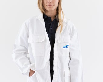 Vintage White Moleskin Work Coat | Unisex Cotton Workwear Chore