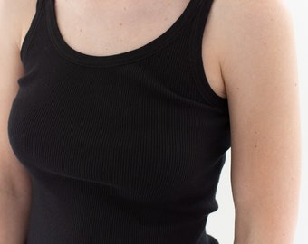 The Forio Tank | Vintage Black Rib Tank Top | Ribbed Undershirt | Singlet | XS S |