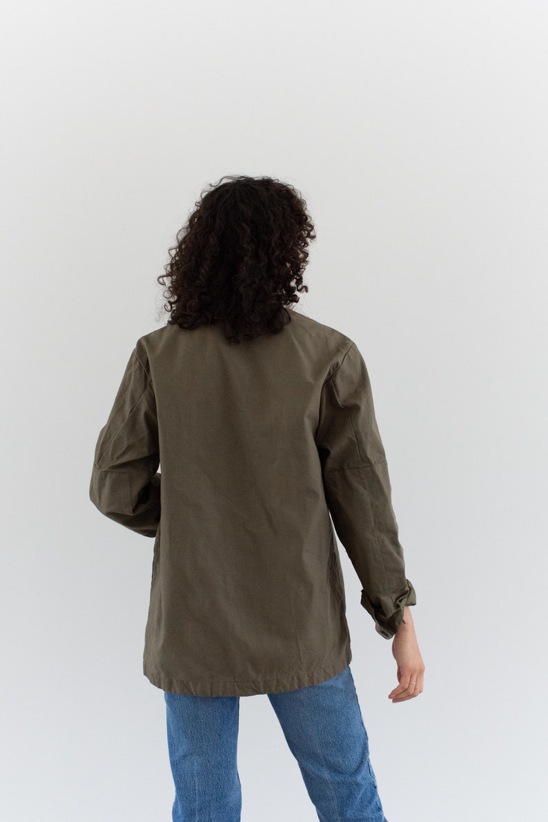 Vintage Olive Brown Two Pocket Work Jacket Utility Coat Unisex Overshirt M image 5
