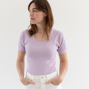 The Berlin Tee in Lilac Purple | Vintage Ribbed Tee T Shirt | Rib Knit Tee | 100% Cotton | XS S