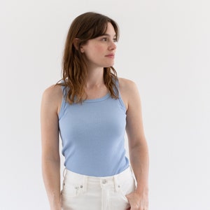 The Corsica Tank in Sky Blue | Vintage Rib Knit Tank Top | 100% Cotton Singlet Undershirt | XS S