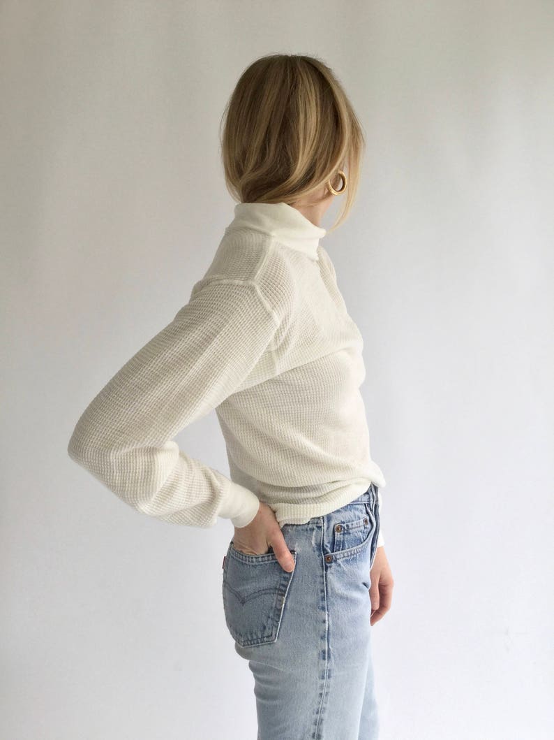 The Copenhagen Thermal Vintage White Waffle Knit Mock - Etsy