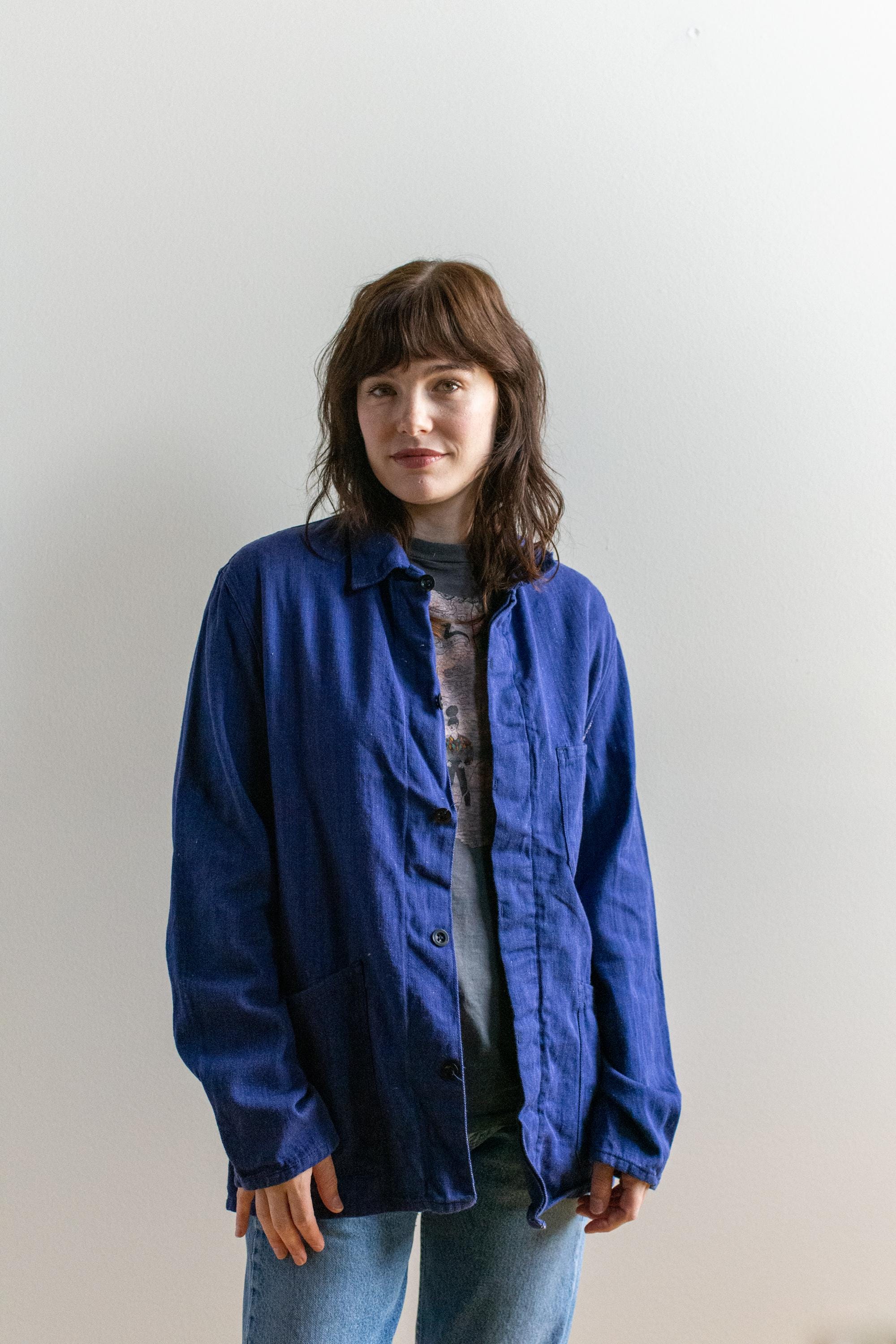 Vintage Denim Blue Chore Coat | Unisex Cotton Utility Work Jacket
