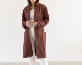 Vintage Eggplant Shop Coat | Unisex Herringbone Twill Euro Chore Trench Jacket | M |